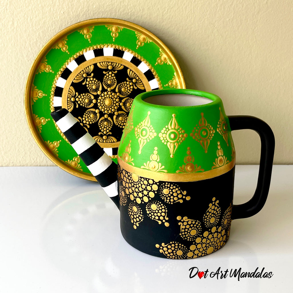 Green And Gold Tea Pot Mandala Set