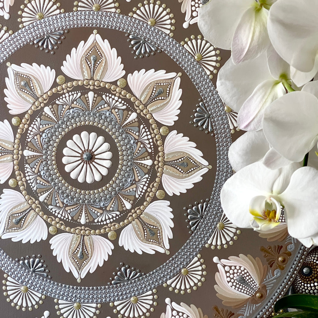 Sacred White Lotus Mandala 30" Wall Decor