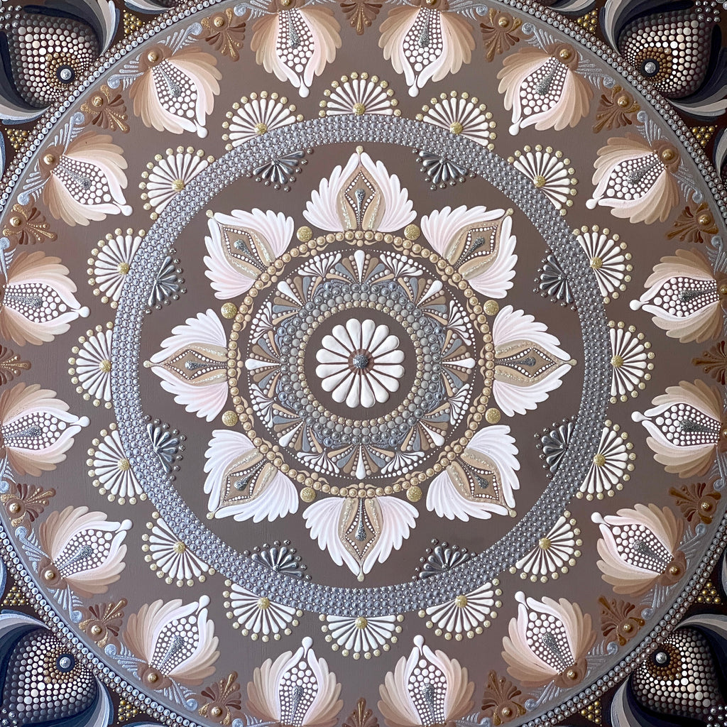 Sacred White Lotus Mandala 30" Wall Decor