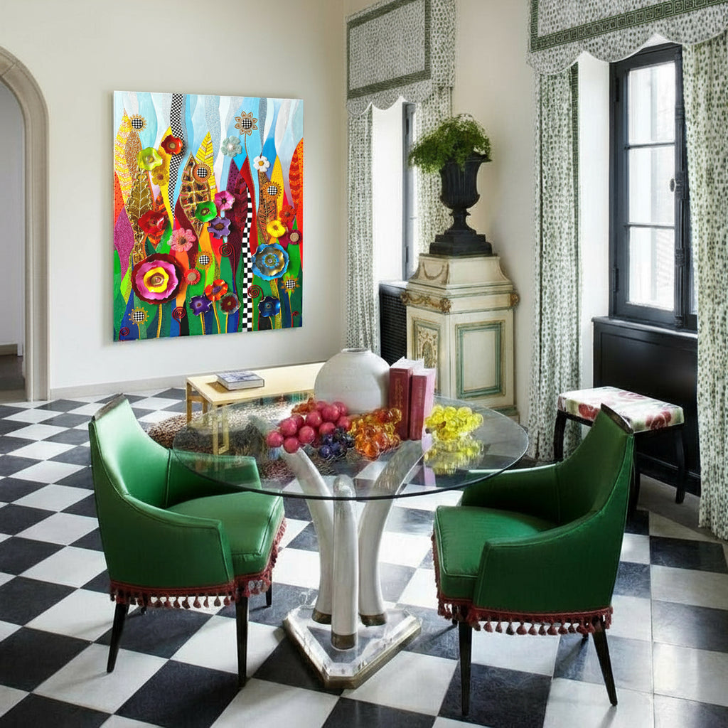 Life's Garden Mixed Media Floral Painting 36 x 48 Inches