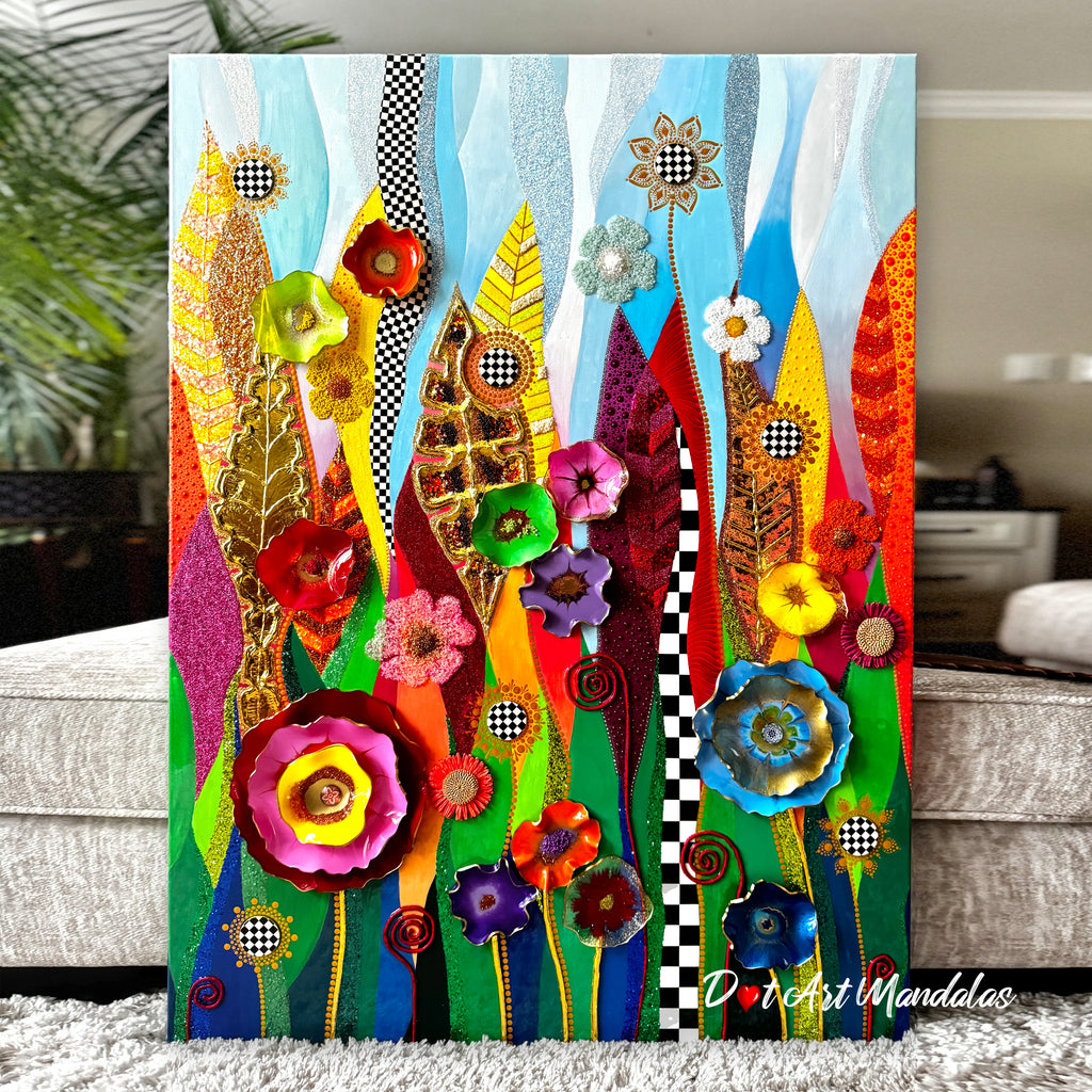 Life's Garden Mixed Media Floral Painting 36 x 48 Inches