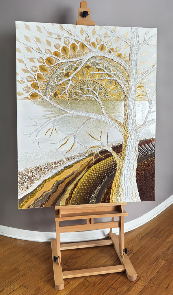 Golden Awakening 36" x 48" Textured Mixed Media Canvas Art