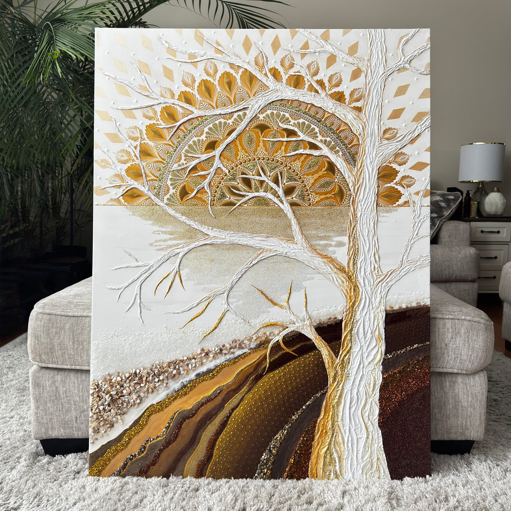 Golden Awakening 36" x 48" Textured Mixed Media Canvas Art