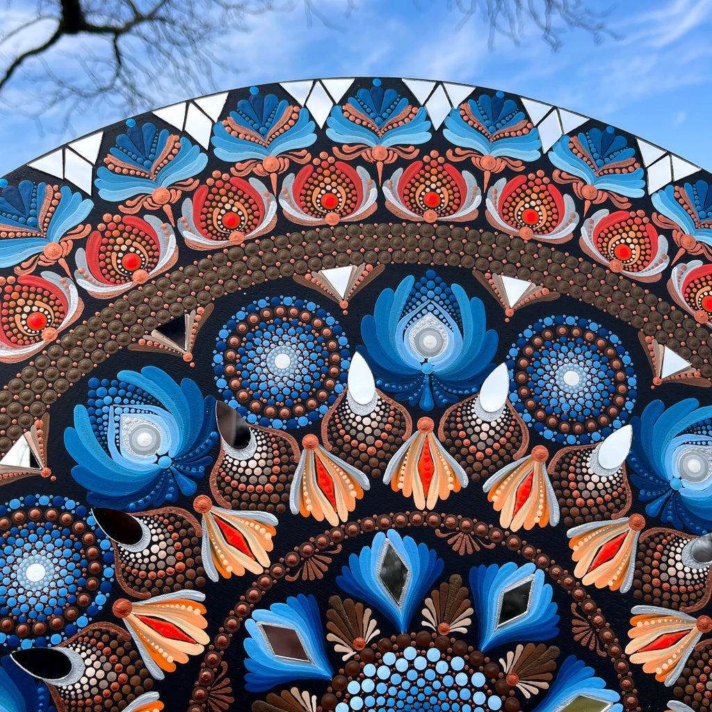 Round Mandala Décor On Wooden Base