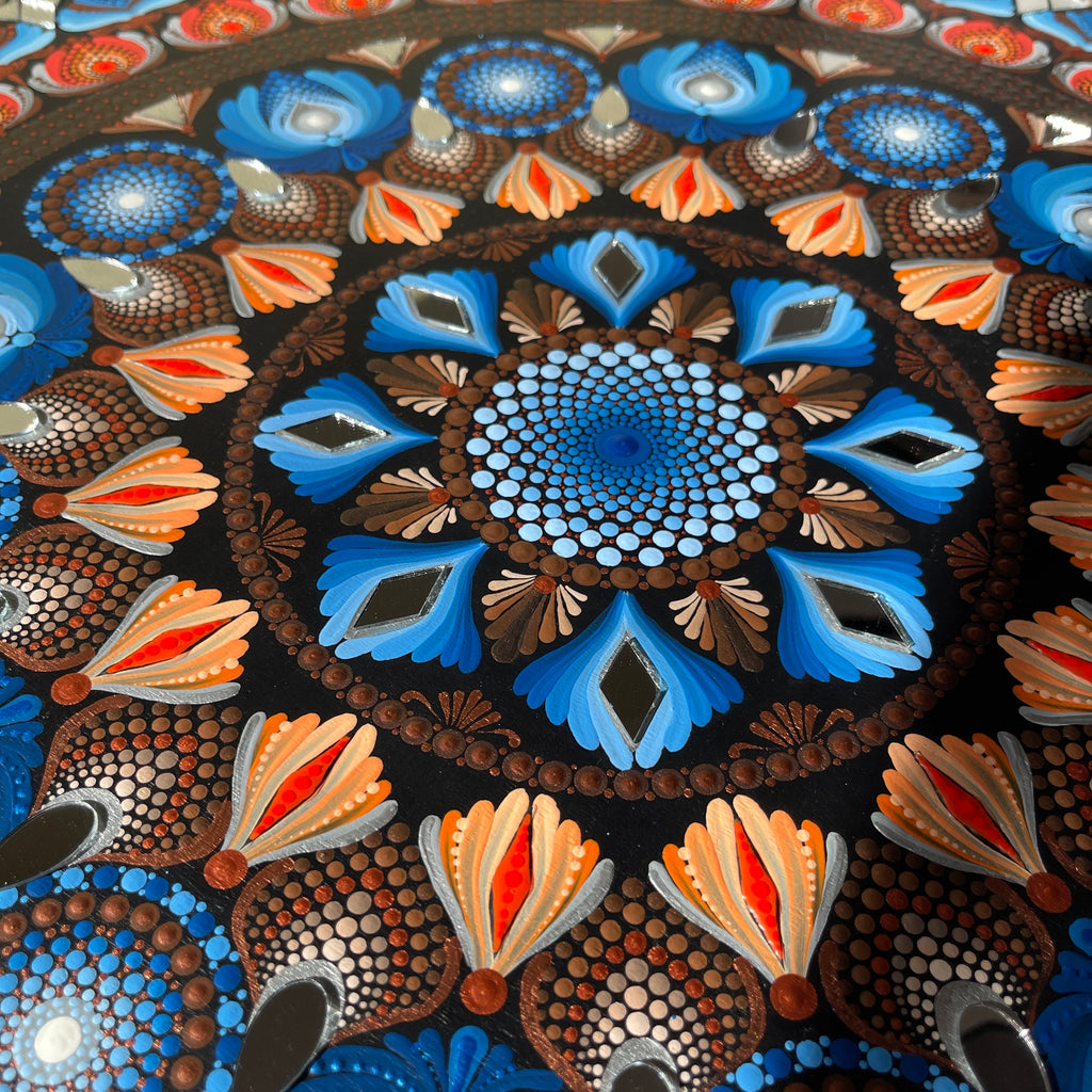 Round Mandala Décor On Wooden Base Pattern Download