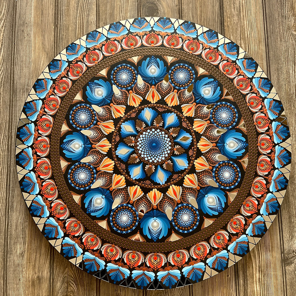 Round Mandala Décor On Wooden Base