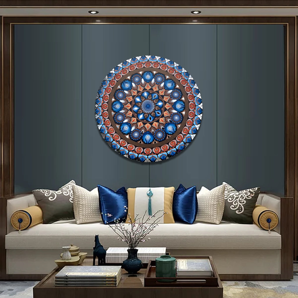 Round Mandala Décor On Wooden Base