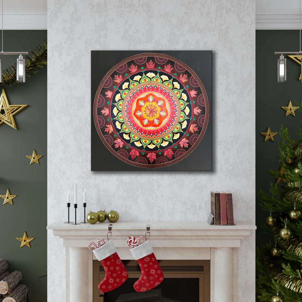 Tree Leaf Fire Mandala Printed Canvas