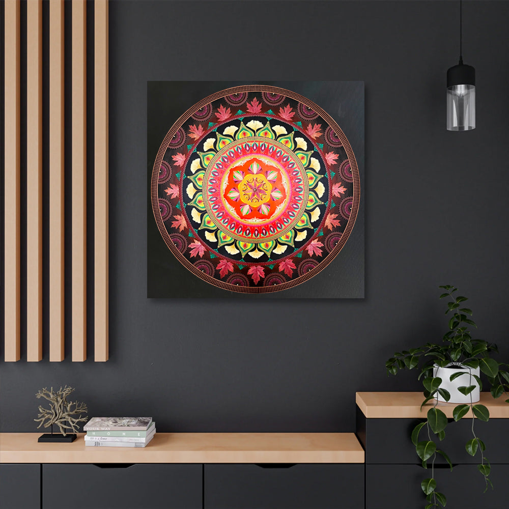 Tree Leaf Fire Mandala Printed Canvas