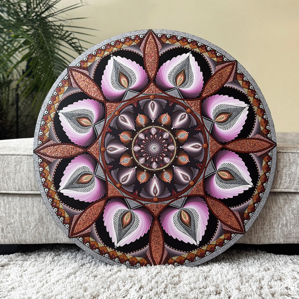 Lush Mandala 36" Hand-Painted Intricate Bohemian Wall Decor