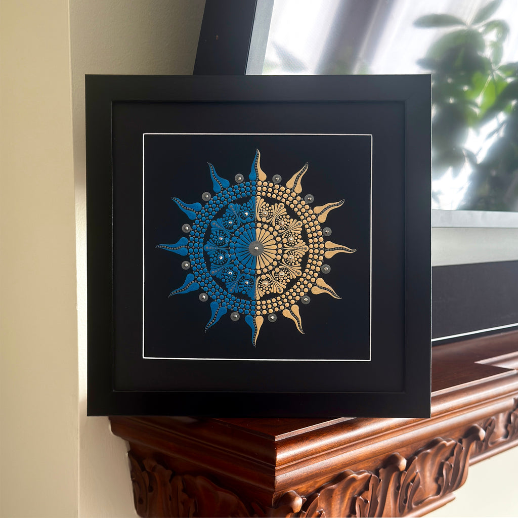 Wooden Sun Mandala Cutout – 7" Laser-Etched Stencil for Dot Art, Drawing & Painting