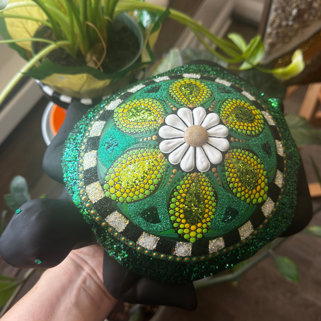 August 17, 2025: Turtle Spirit Mandala - Paint on a Handcrafted Wooden Art Piece