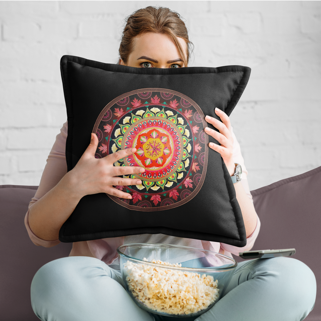 Tree Leaf Fire Mandala Pillow