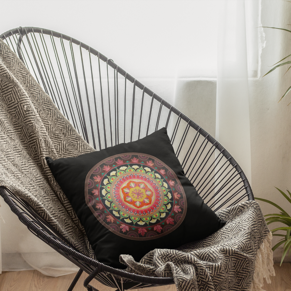 Tree Leaf Fire Mandala Pillow