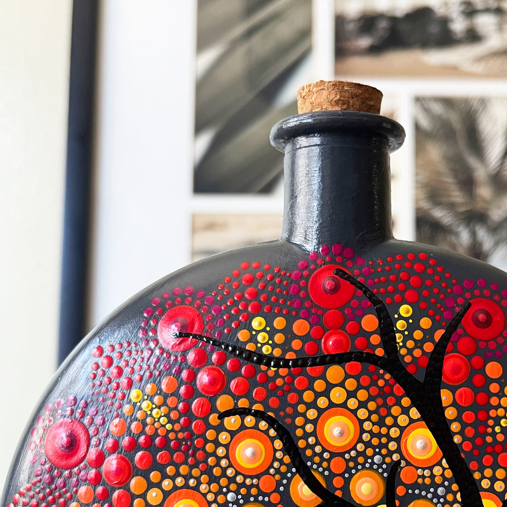 Hand Painted Mandala Decorative Glass Bottle