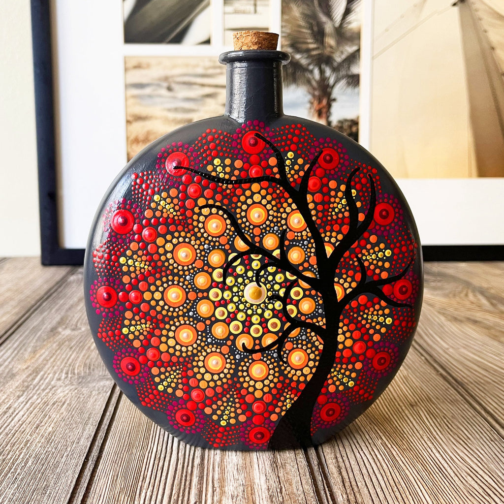 Hand Painted Mandala Decorative Glass Bottle