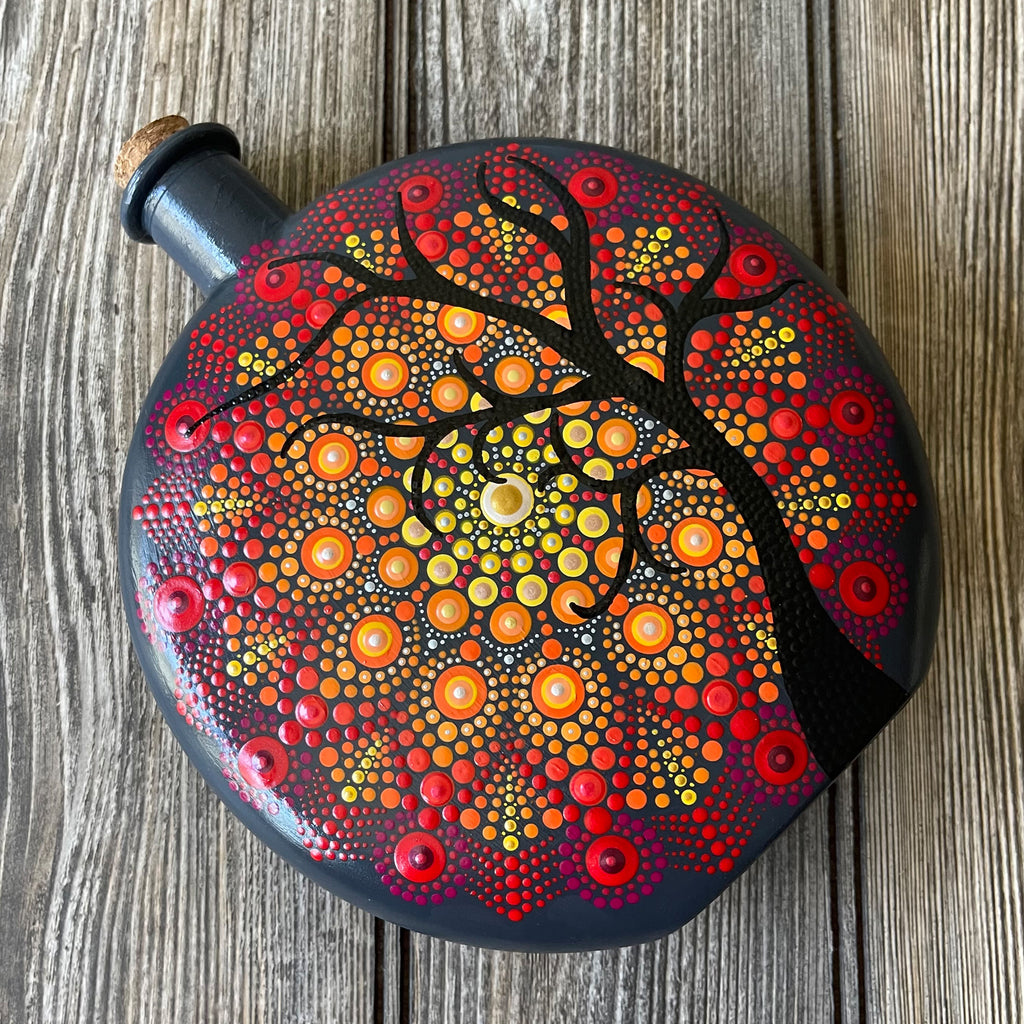 Hand Painted Mandala Decorative Glass Bottle