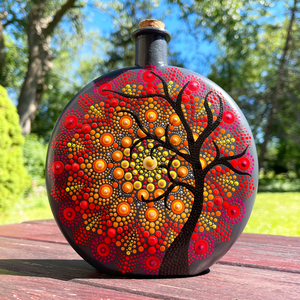 Hand Painted Mandala Decorative Glass Bottle