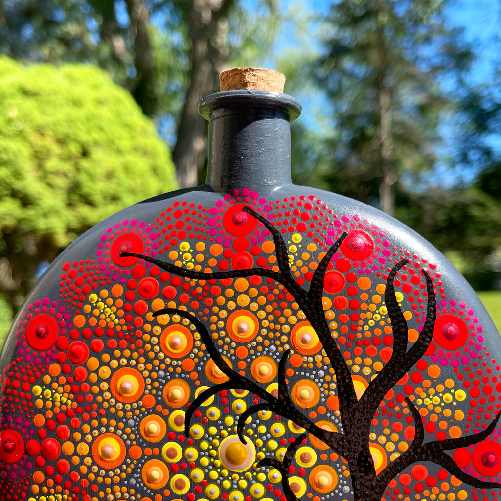 Hand Painted Mandala Decorative Glass Bottle